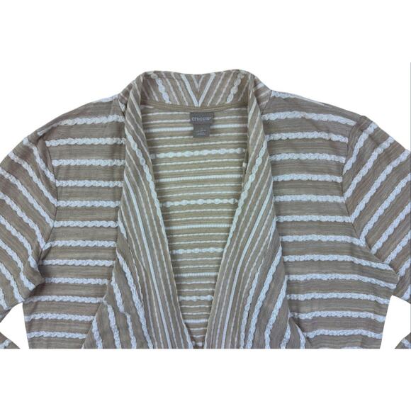 Chicos Cardigan Womens XL Ivory Beige White Striped Long Sleeve Open Drape Front - Picture 5 of 11